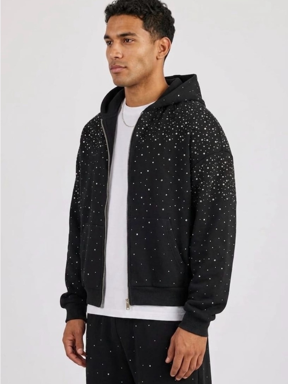 Men's Black Speckle Zip-Up Hoodie